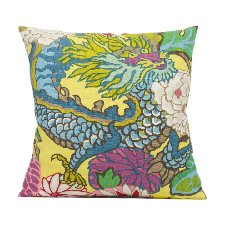 Schumacher - Chiang Mai Dragon - Yellow - Art Deco Chinoiserie Designer Cushion Cover - Handmade Throw Pillow Luxury Home Décor.