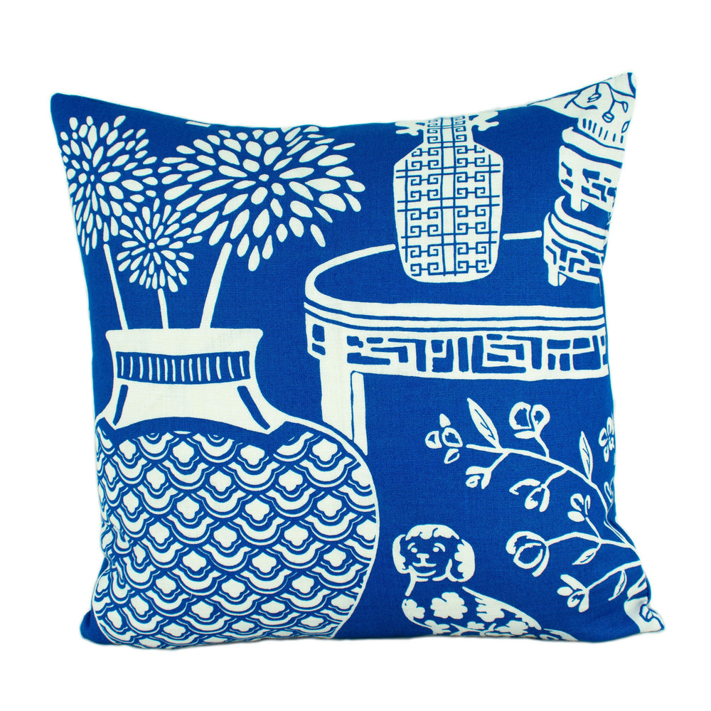 Schumacher - Hellene - Blue - Preppy Chinoiserie Designer Cushion Cover - Handmade Throw Pillow - Luxury Home Decor.