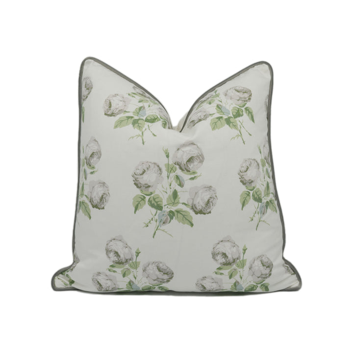 Colefax and Fowler Bowood Silver Leaf Linen Union Floral Cushion Cover – Classic Luxury Piped Pillow