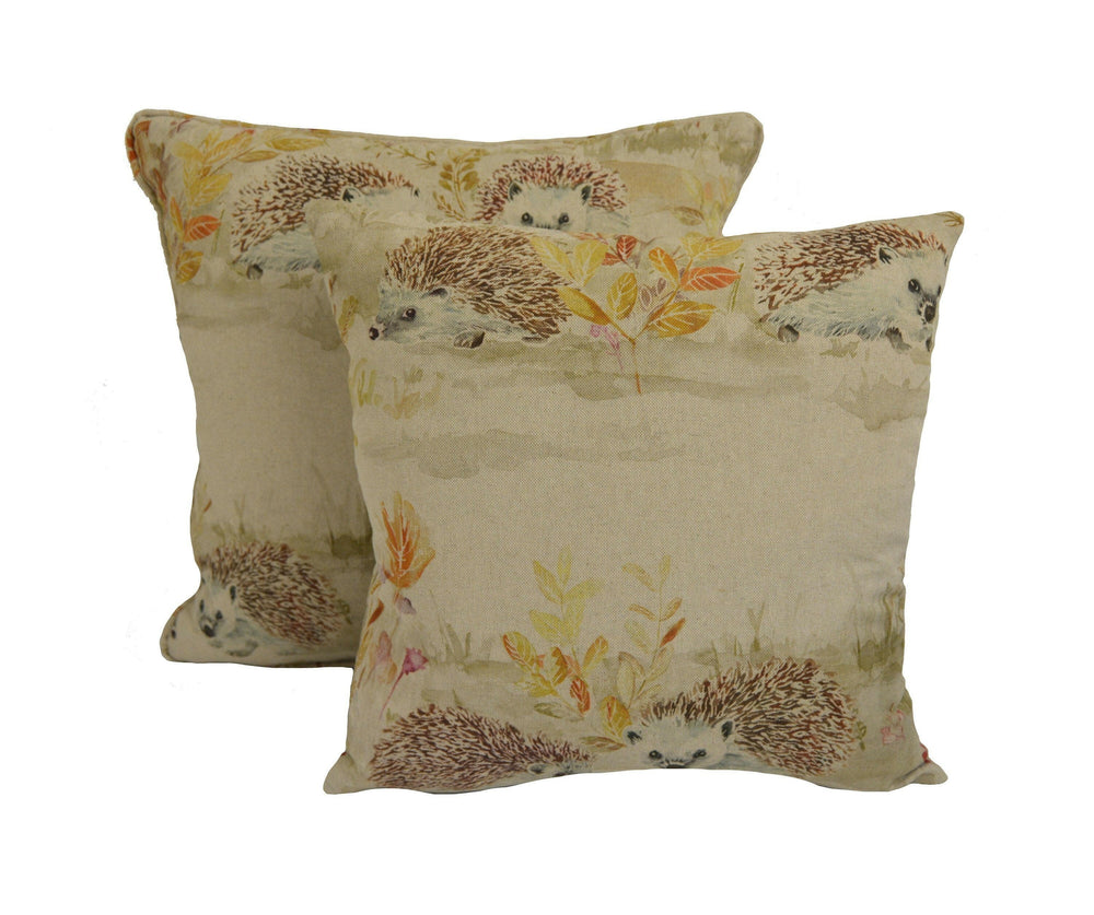Voyage - Mr and Mrs Hedgehog - Linen - Cute Countryside Hedgehog Cushion Cover - Handmade Throw Pillow Designer Home Decor.
