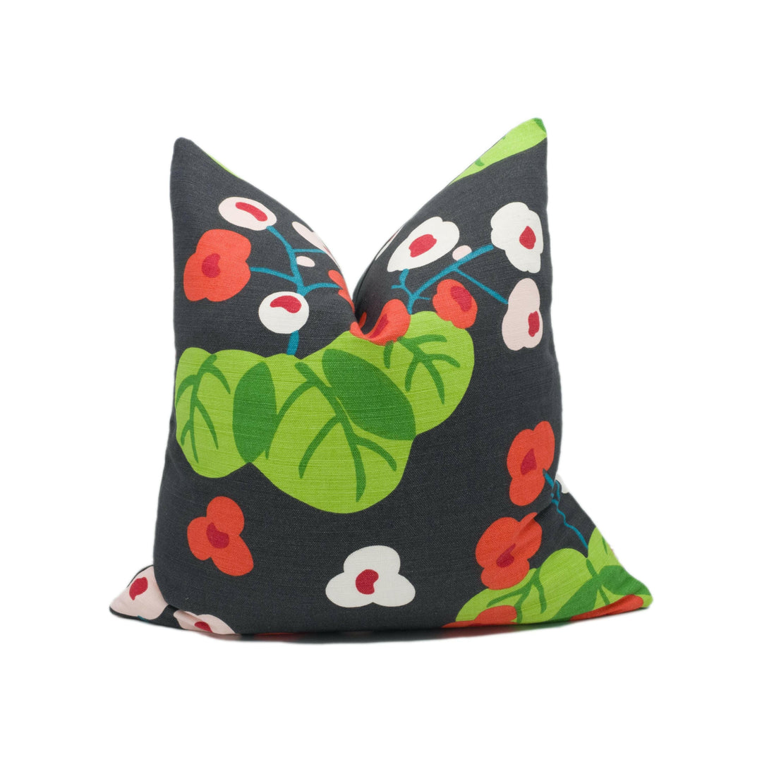 Schumacher -  Saku - Soft Black - Traditional Japanese Cherry Blossom Designer Cushion Cover - Handmade Throw Pillow Designer Home Décor.