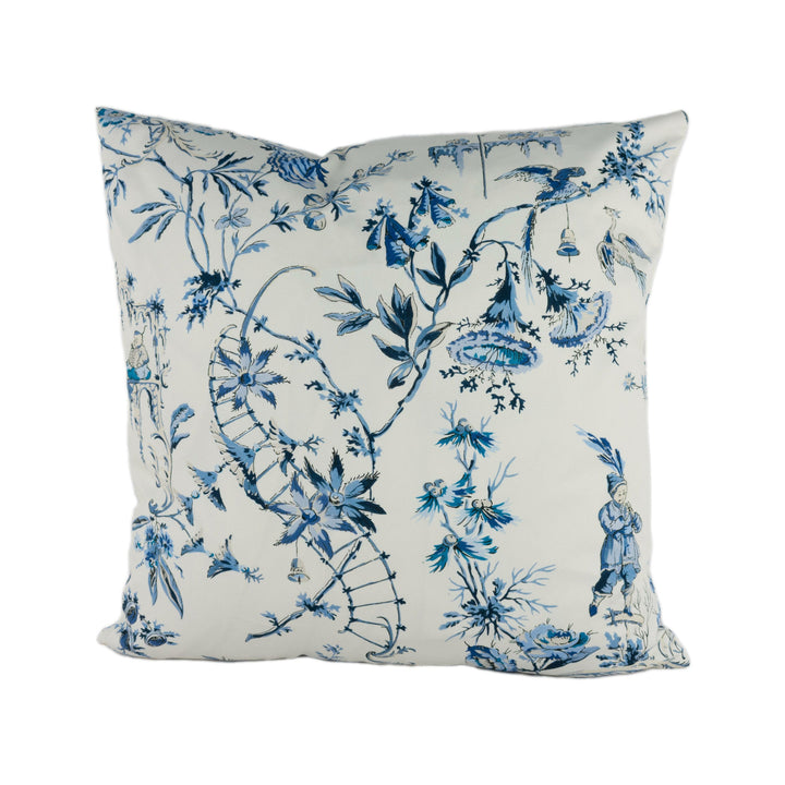 Scalamandre - Nanjing - China Blue - Ancient Chinese Chinoiserie Designer Cushion Cover - Handmade Throw Pillow Luxury Home Decor.