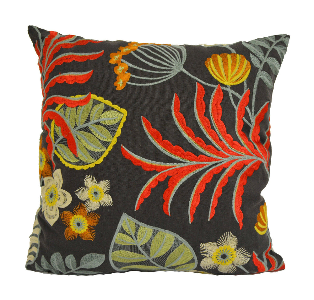 Jane Churchill - Samba - Charcoal - Designer Tropical Embroidered Cushion Cover - Handmade Home Decor Luxury Throw Pillow.