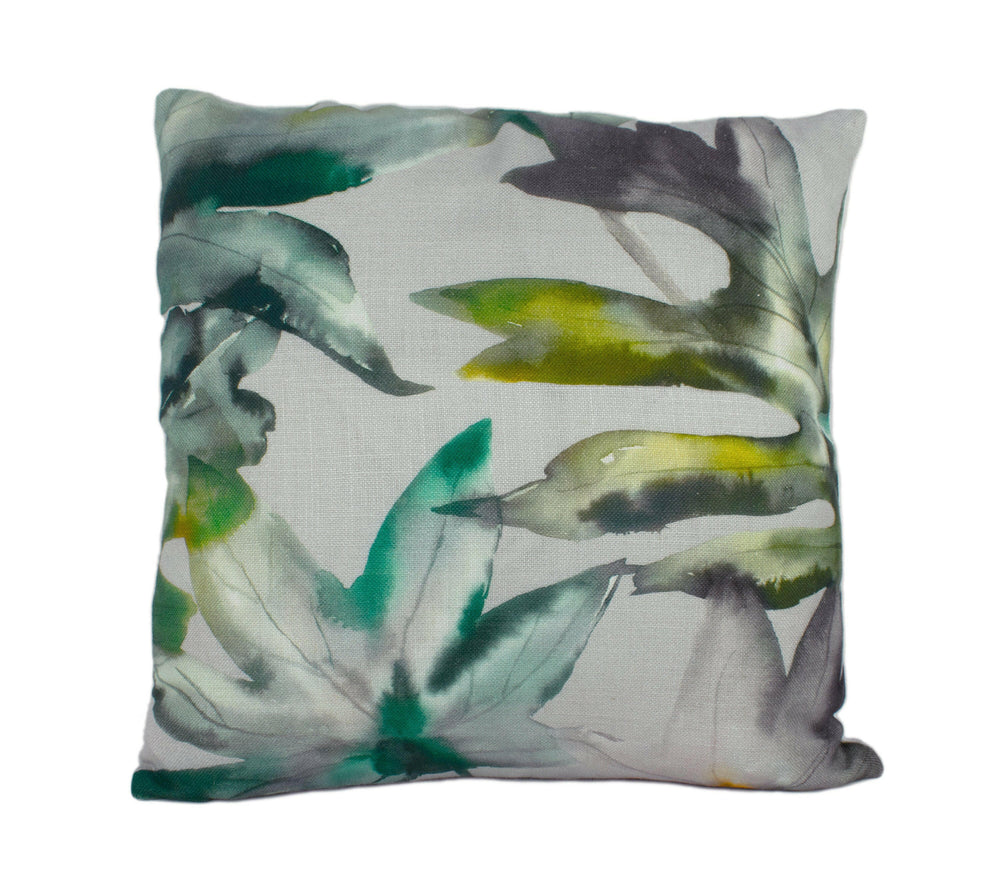 Voyage - Kimino - Emerald - Serene Watercolour Leaves Cushion Cover - Handmade Throw Pillow Designer Home Decor.
