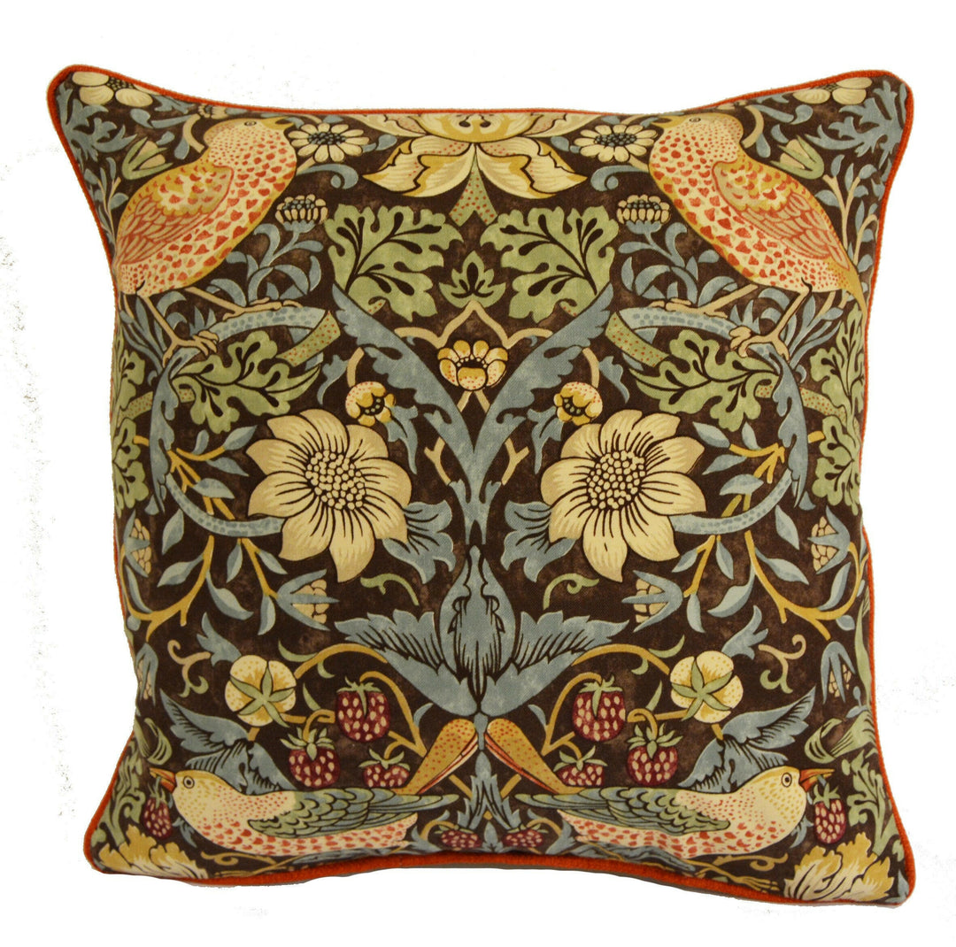 William Morris - Strawberry Thief - Chocolate / Slate - Stunning Iconic Classic Designer Cushion Cover - Handmade Home Decor - Luxury Throw.