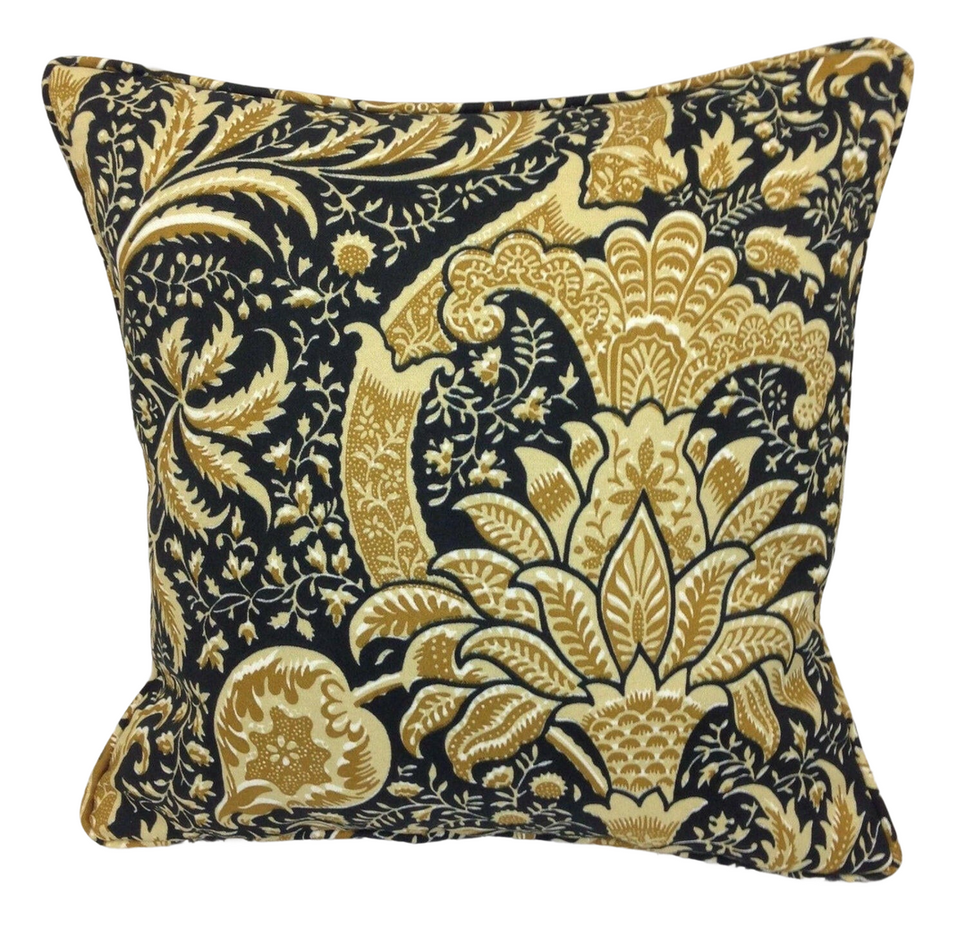 William Morris - Indian - Black / Gold - Cushion Cover Throw Pillow Designer Home Decor.