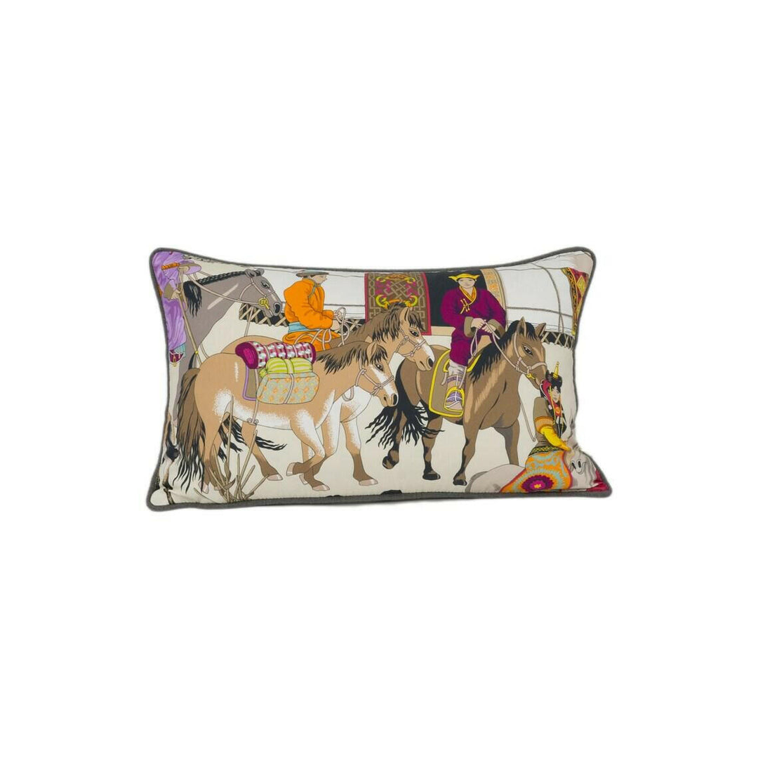 Manuel Canovas - Hazara - Turquoise - Pictural Nomadic Gobi Themed Scene Designer Cushion Cover - Handmade Throw Pillow Luxury Home Décor.
