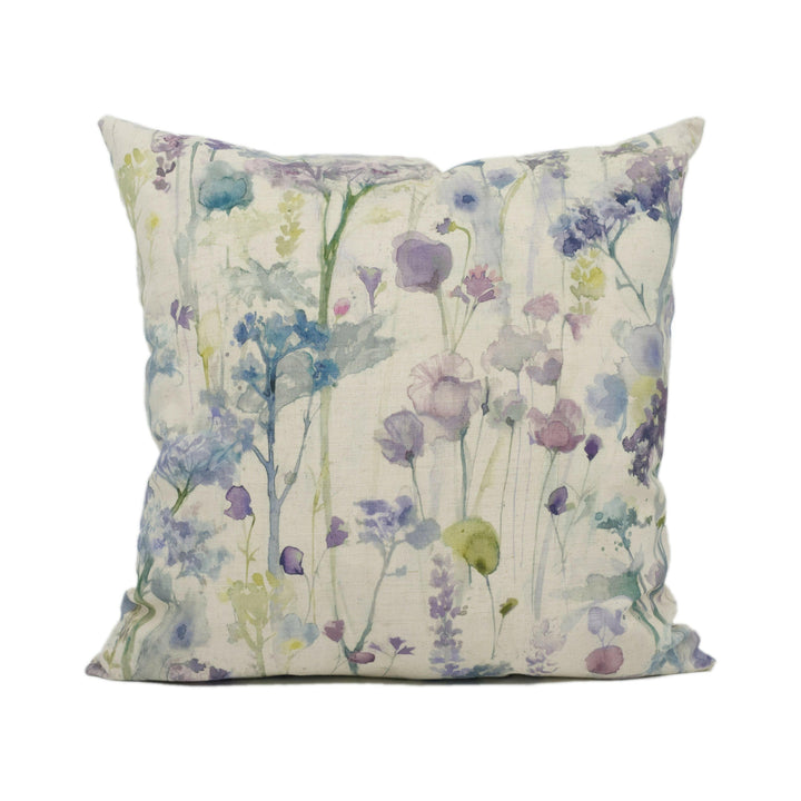 Voyage - Ilinizas - Violet / Natural - Elegant Watercolour Meadow Cushion Cover - Handmade Throw Pillow - Designer Home Décor.