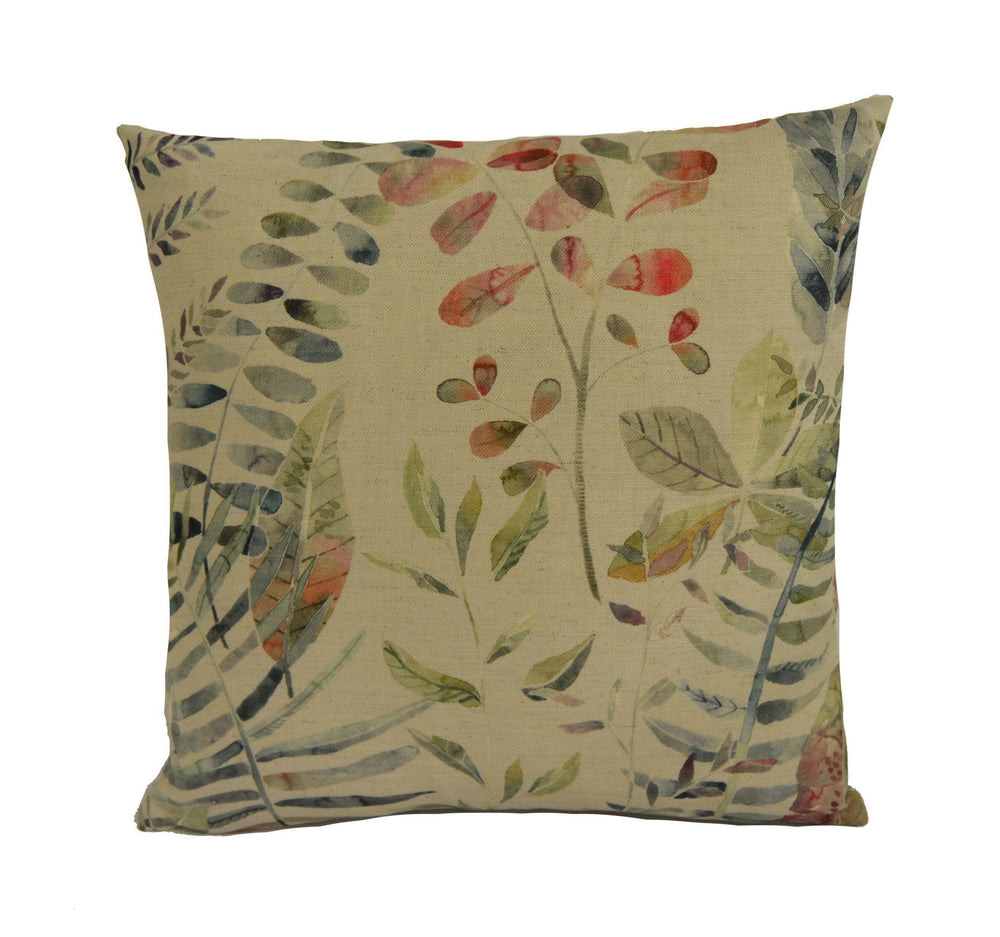Voyage - Kenton - Pomegranate - Intricate Hand-Painted Watercolour Leaves Designer Cushion Cover - Luxury Throw Pillow - Handmade Home Decor.