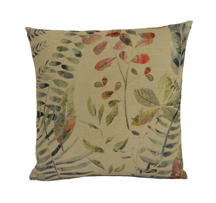 Voyage - Kenton - Pomegranate - Intricate Hand-Painted Watercolour Leaves Designer Cushion Cover - Luxury Throw Pillow - Handmade Home Decor.