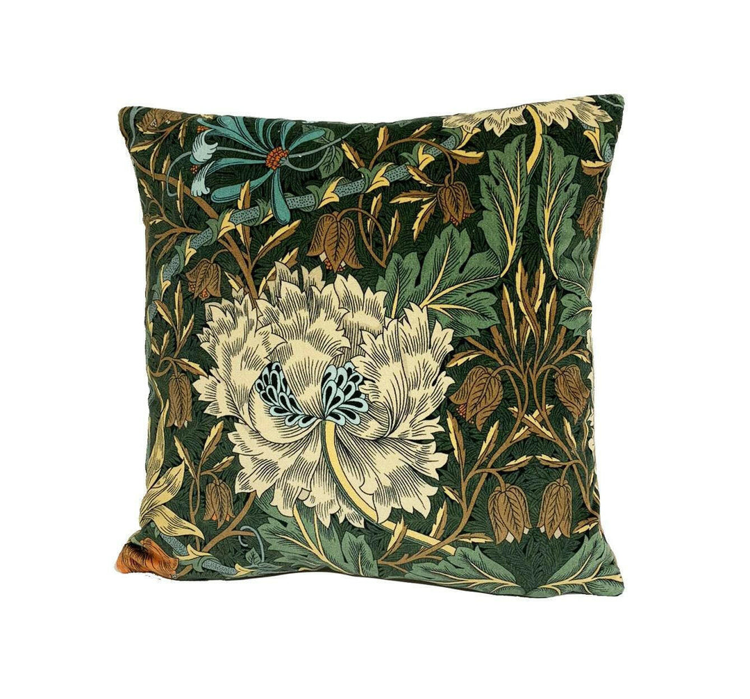 William Morris - Honeysuckle & Tulip Velvet - Forest / Chestnut - Gorgeous Sumptuous Velvet Floral Designer Cushion Cover - Luxury Throw.