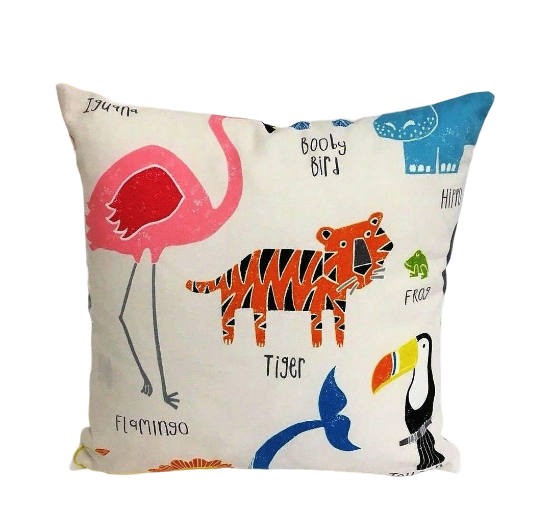 Scion Fabric - Animal Magic - Tutti Frutti / Chalk - Cute Zoo Animal Cushion Cover - Perfect For Children's Room or Nursery - Throw Pillow.