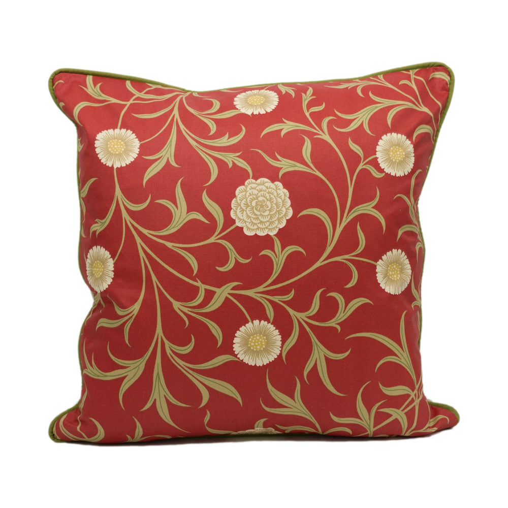 William Morris - Scroll - Raspberry / Olive - Contrast Piped Cushion Cover Throw Pillow Designer Home Decor.