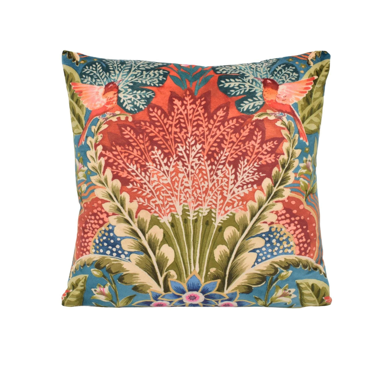 a colorful pillow with a bird on it