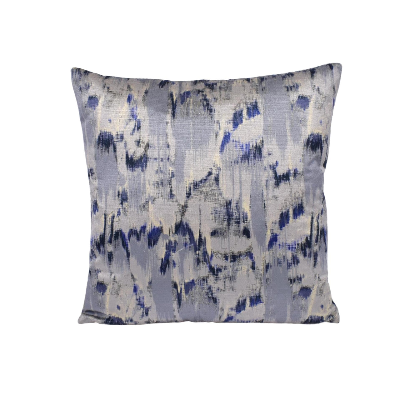 a blue and white pillow on a white background