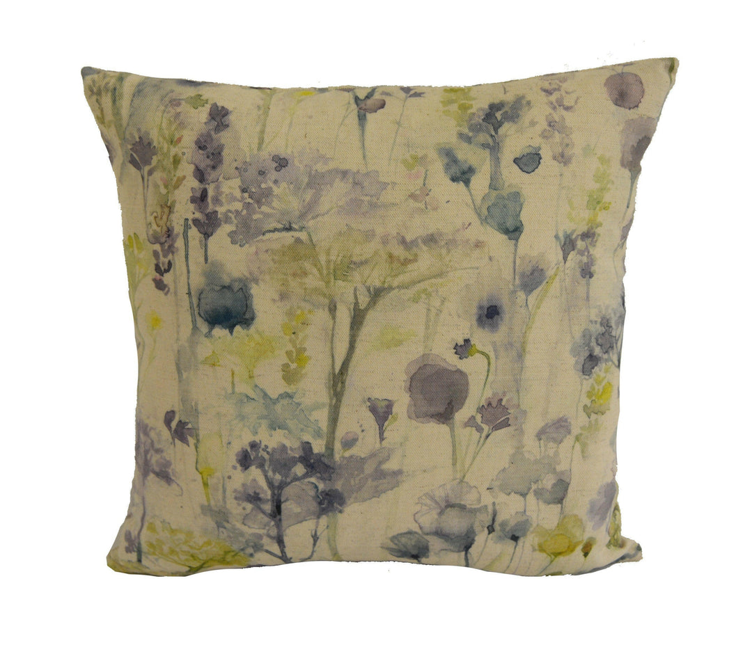 Voyage - Ilinizas - Lemon Natural - Elegant Watercolour Meadow Cushion Cover - Handmade Throw Pillow - Designer Home Decor.