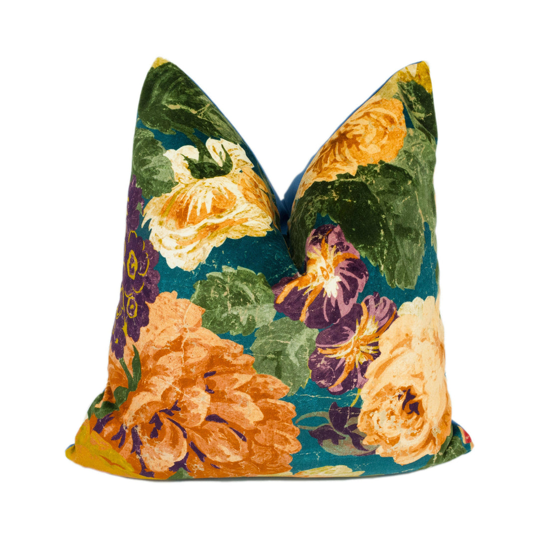 Sanderson - Very Rose and Peony - Velvet Floral Cushion Cover - Kingfisher/Rowan berry Pillow Throw Stunning.