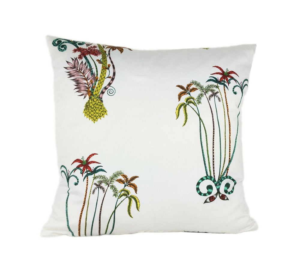 White & Green Tropical Jungle Maximalist Designer Cushion Cover - Bold and Funky Flora and Fauna - Luxury Throw Pillow Handmade Home Decor.