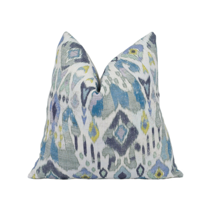 Jane Churchill - Jaru - Blue / Aqua - Exuberant Antique Ikat Designer Cushion Cover -Handmade Throw Pillow - Luxury Home Décor.