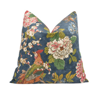 Thumbnail for a blue floral pillow with a bird on it