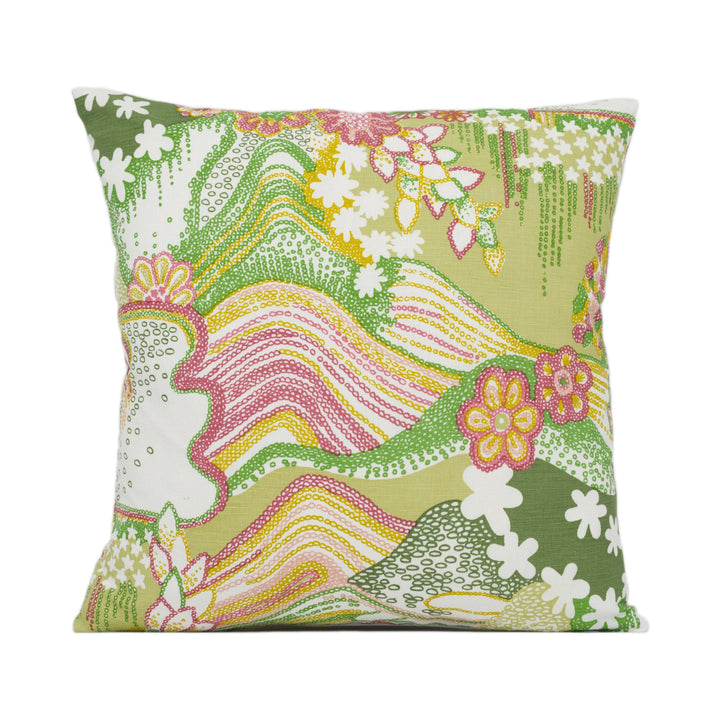 Clements Ribeiro x Schumacher - Daisy Chain - Green and Pink - 1970's Style Trippy Psychedelic Rolling Hills Designer Cushion Cover - Luxury