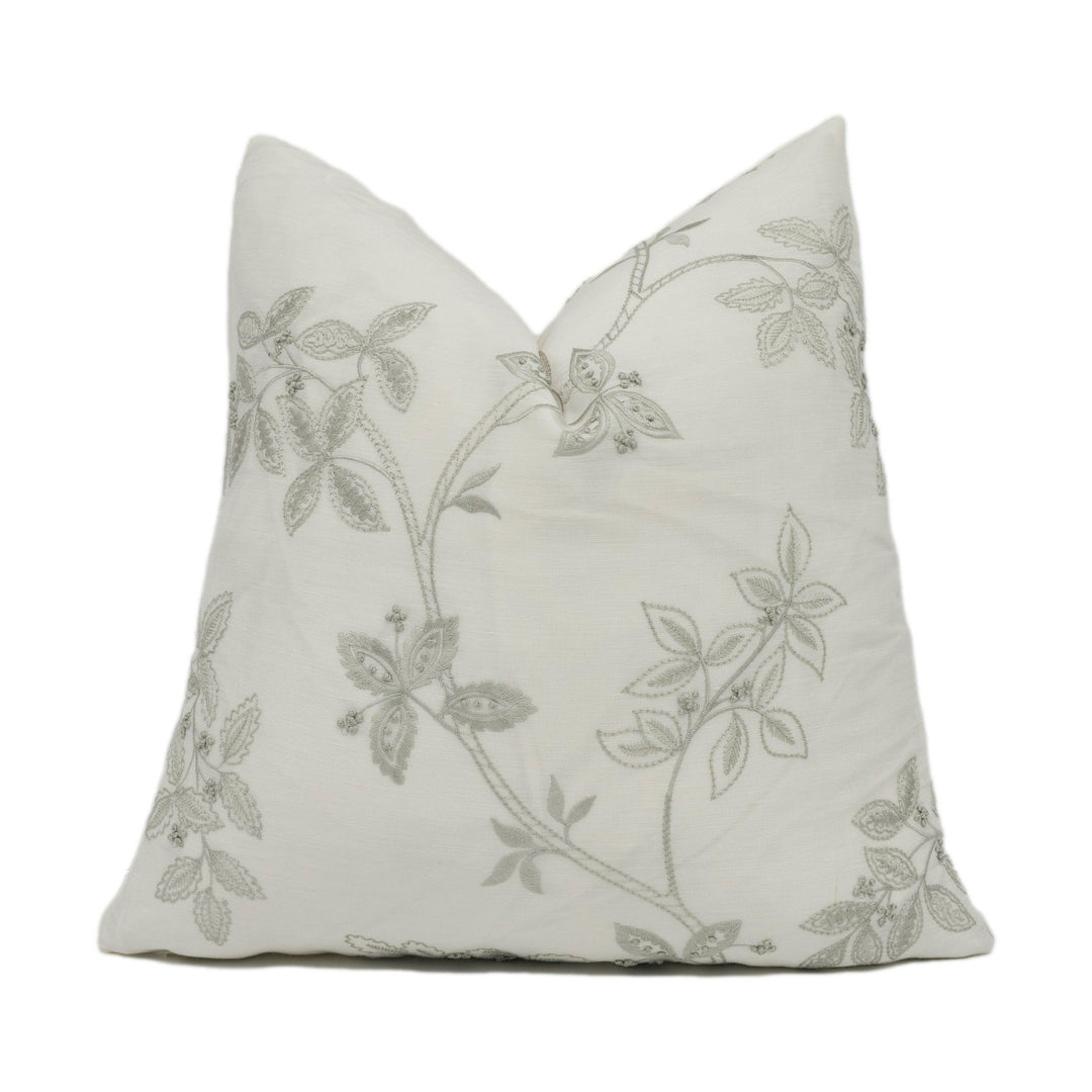 James Hare - Trailing Tree Silk - Linen - Chic Delicate Embroidered Silk Cushion Cover - Handmade Throw Pillow - Designer Home Décor.