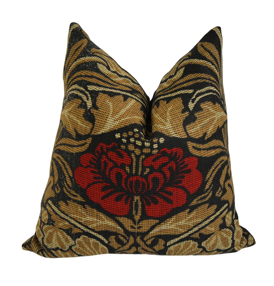 William Morris - Tulip and Rose - Black / Linen - Cushion Cover Throw Pillow Designer Home Decor.