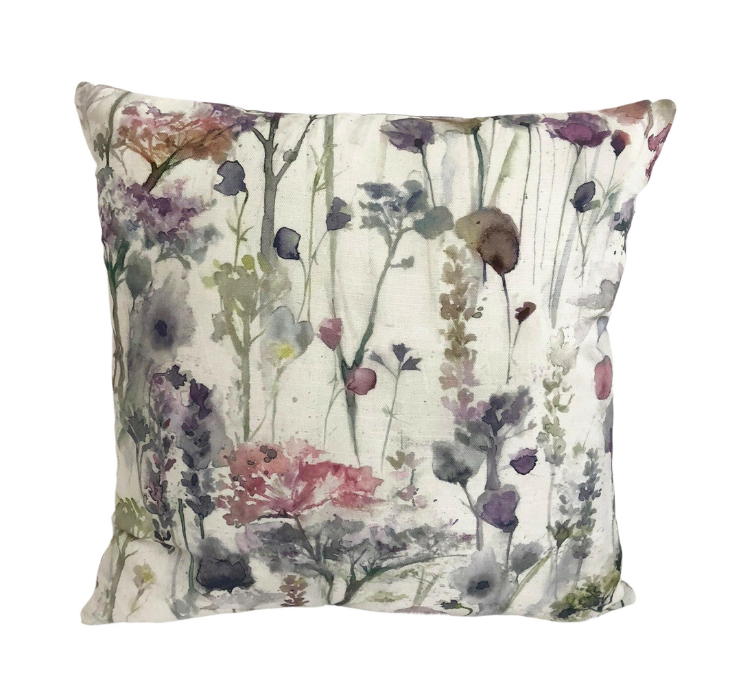 Voyage - Ilinizas - Coral - Elegant Watercolour Meadow Cushion Cover - Handmade Throw Pillow - Designer Home Decor.