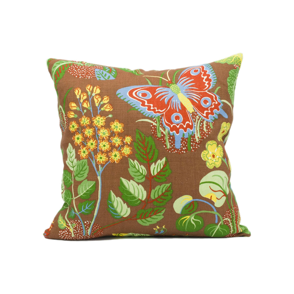 Schumacher - Exotic Butterfly - Brown - Signature Josef Frank Whimsical Butterfly Designer Cushion Cover - Luxury Throw Pillow - Handmade.