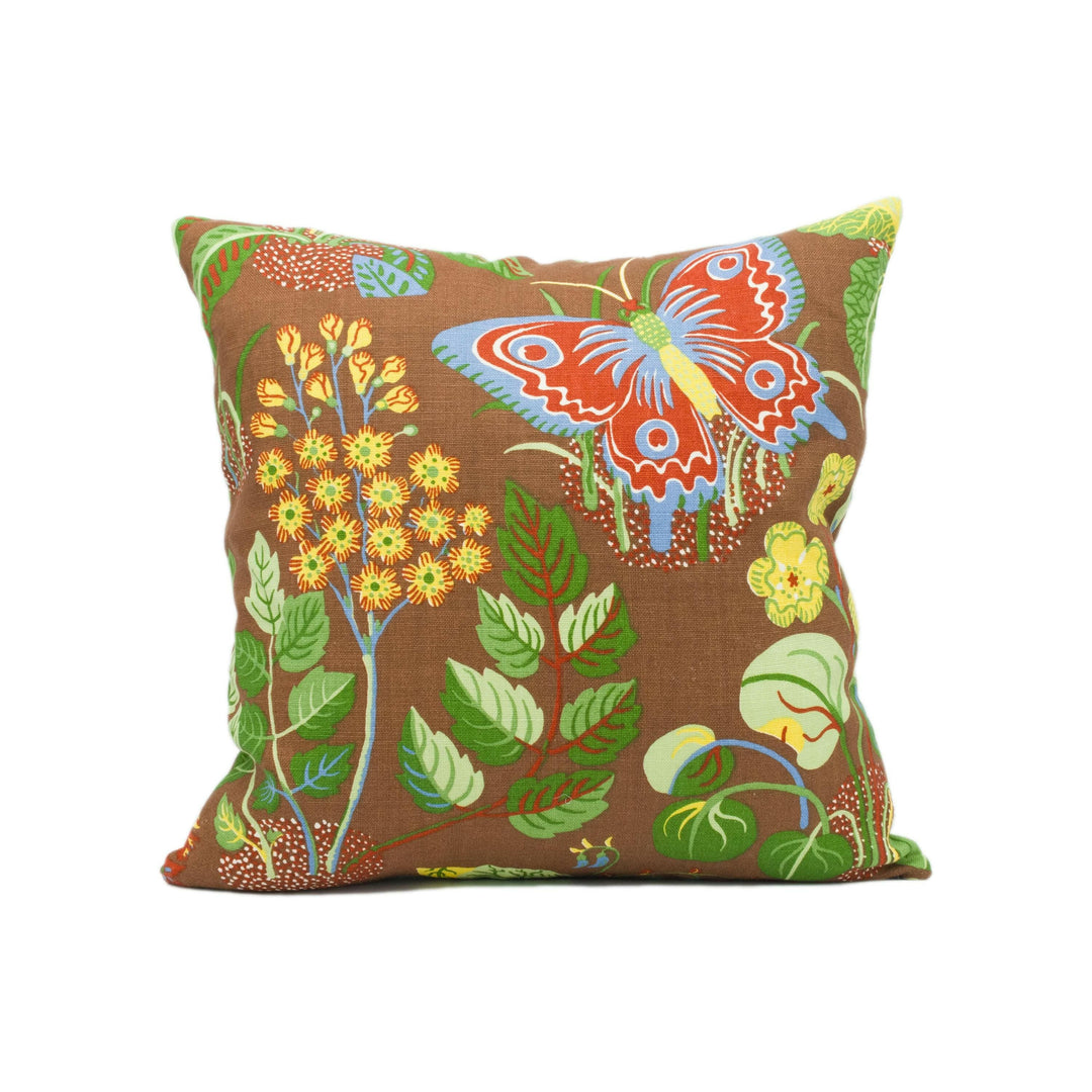 Schumacher - Exotic Butterfly - Brown - Signature Josef Frank Whimsical Butterfly Designer Cushion Cover - Luxury Throw Pillow - Handmade.