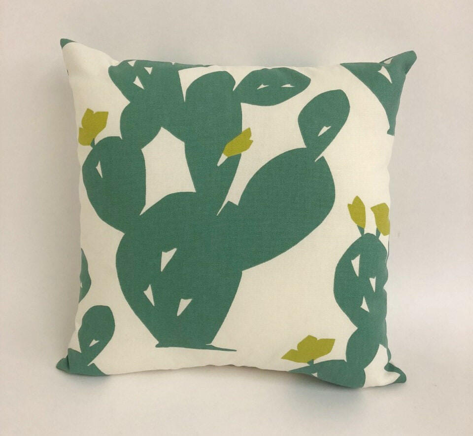 Scion - Opunita - Forest / Lime - Urban Prickly Pear Cactus Cushion Cover - Handmade Throw Pillow Designer Home Decor.