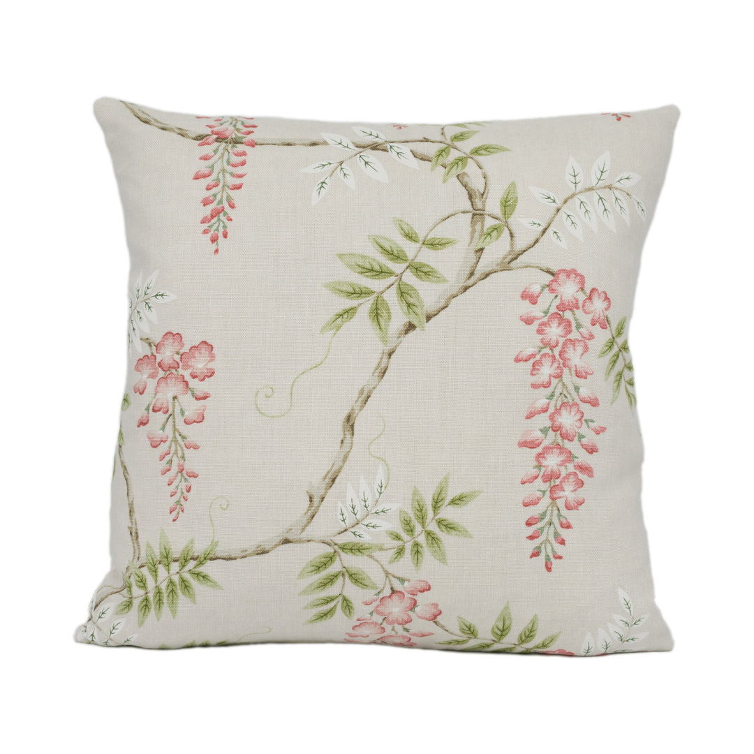 Colefax and Fowler - Grayshott - Pink / Green - Graceful Trailing Wisteria Designer Cushion Cover - Handmade Throw Pillow Luxury Home Decor