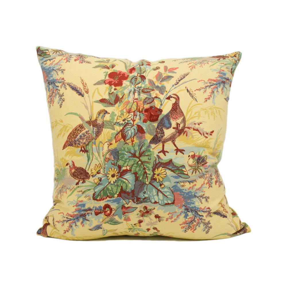 Schumacher - Quail Meadow - Spring - Traditional Hunting Quail Trio Floral - Designer Cushion Cover Luxury Throw Pillow Handmade Home Décor.