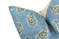 Thumbnail for a close up of a blue pillow with a paisley pattern