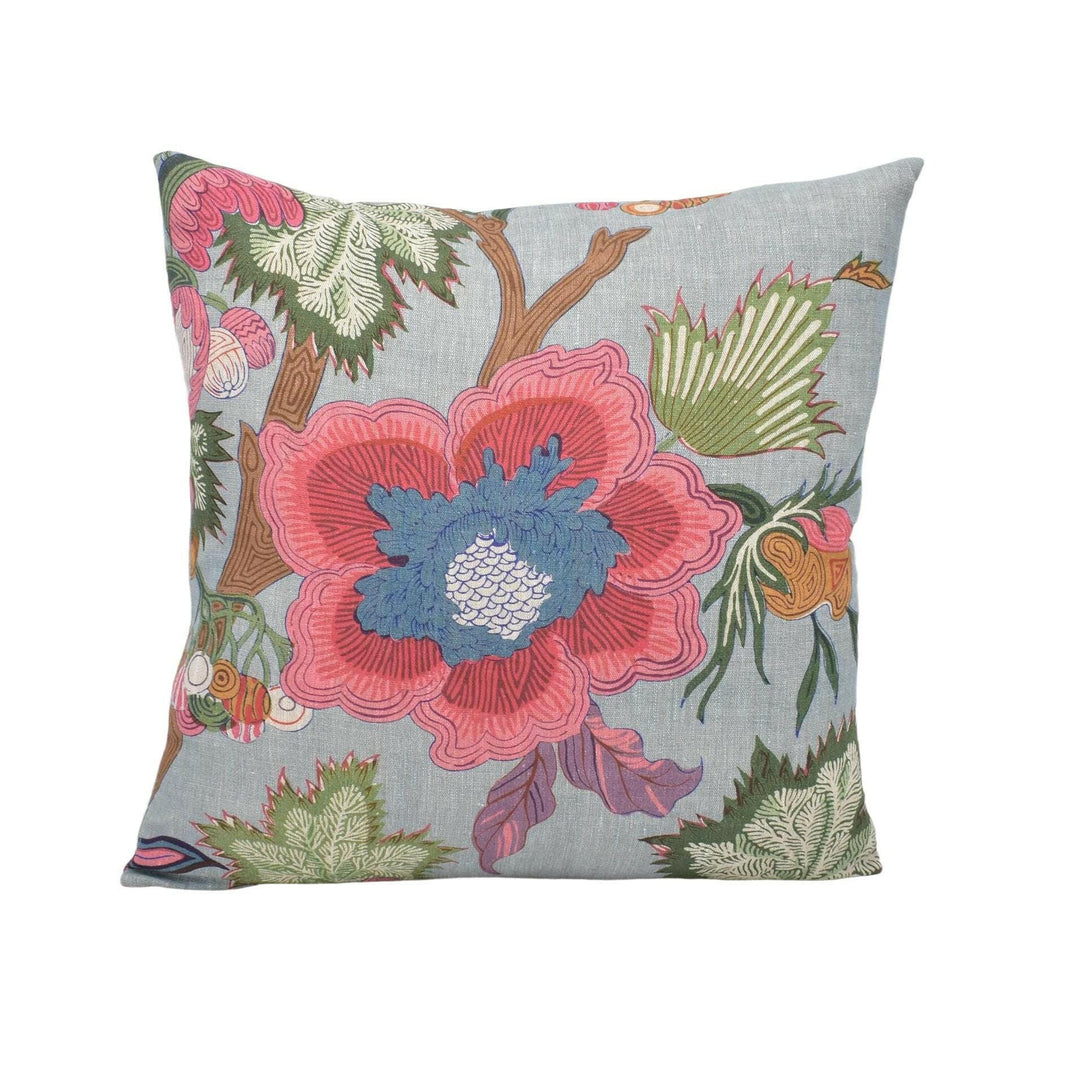 Thibaut - Indienne Jacobean - Raspberry and Teal - Large Scale French Indian Inspired Floral Designer Cushion Cover - Luxury Throw Pillow.