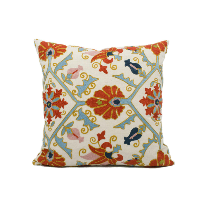 Colefax and Fowler - Pashley - Tomato / Aqua - Distinctive Traditional Indian Embroidered Designer Cushion Cover - Luxury Throw Pillow.