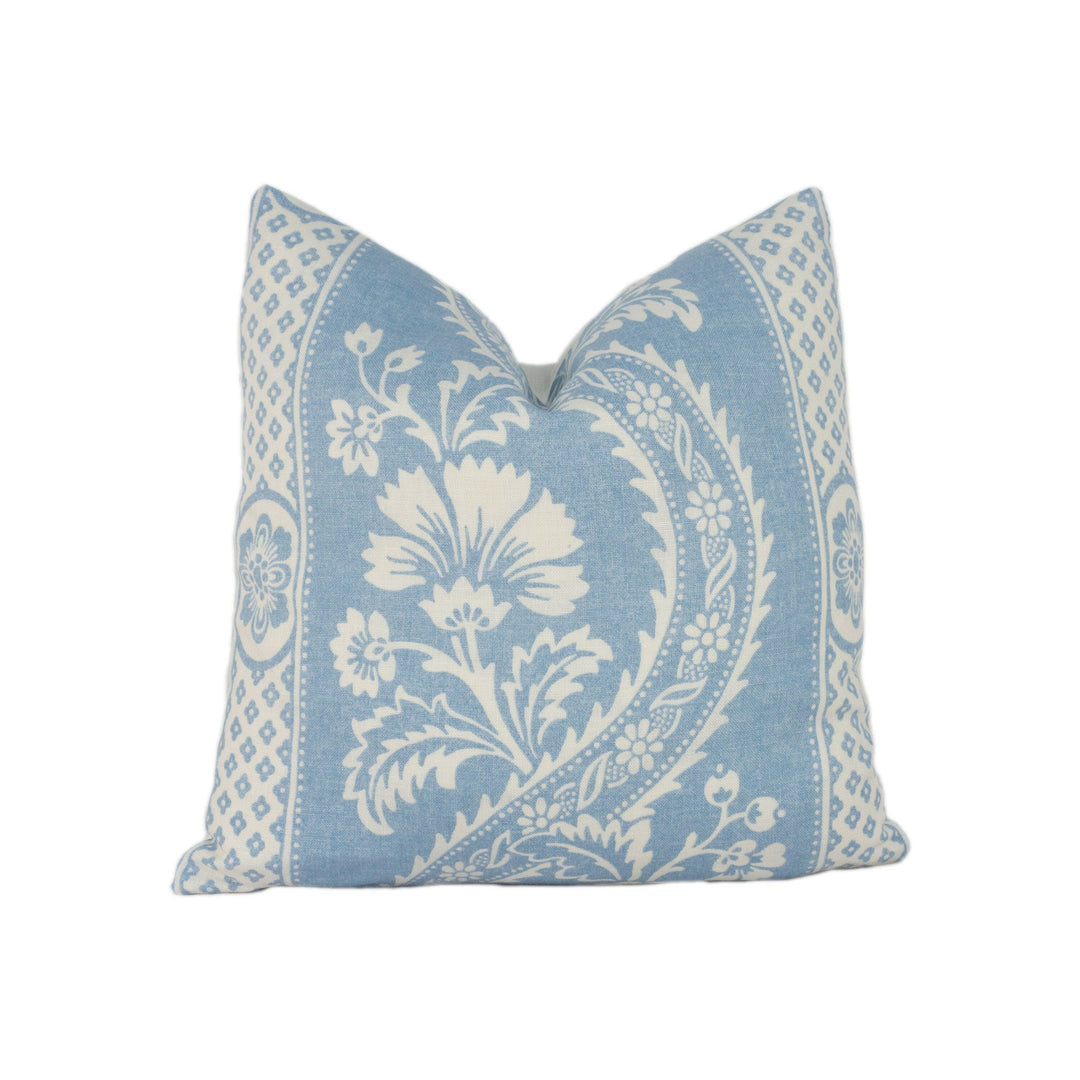 Schumacher - Versailles - Blue - Romantic Botanical & Ogee Striped Designer Cushion Cover - Handmade Throw Pillow - Luxury Home Decor.