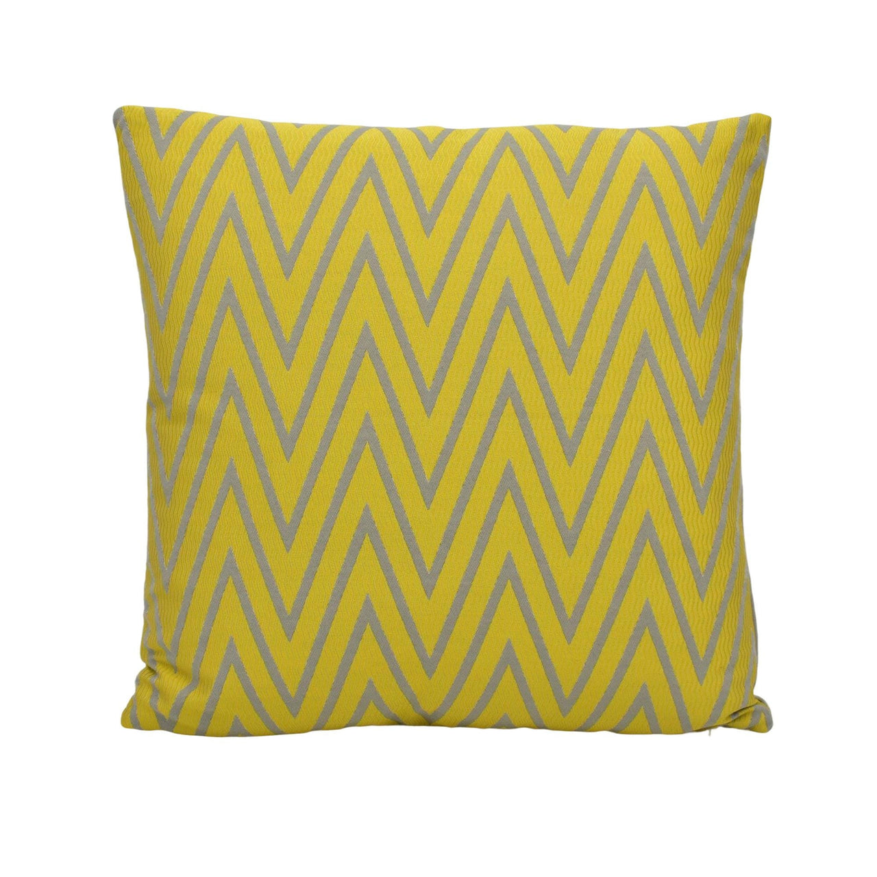 a yellow pillow with a grey zigzag pattern