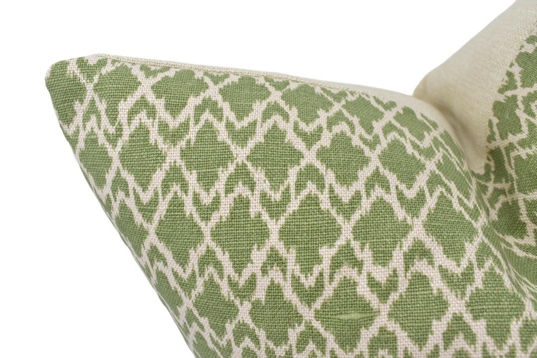 GP and J Baker - Merrin - Green - Small Scale Geometric Cushion Cover - Custom Designer Ikat Pillow Cover - Green Beige Diamond Pillow.