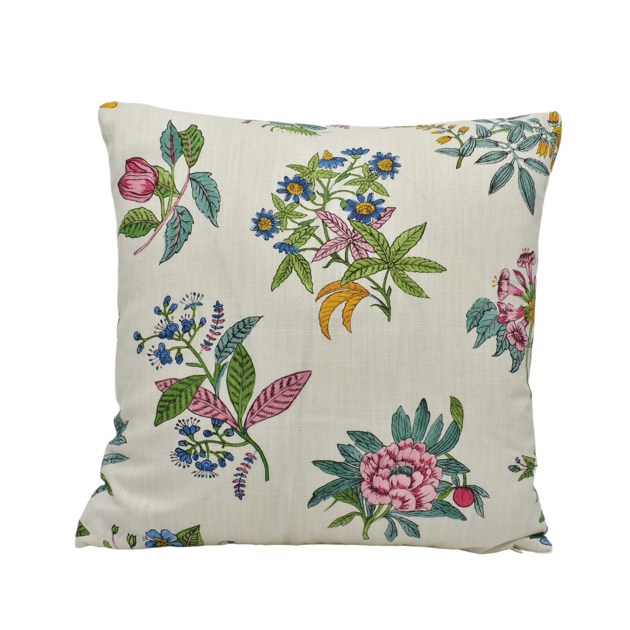 a white pillow with colorful flowers on it