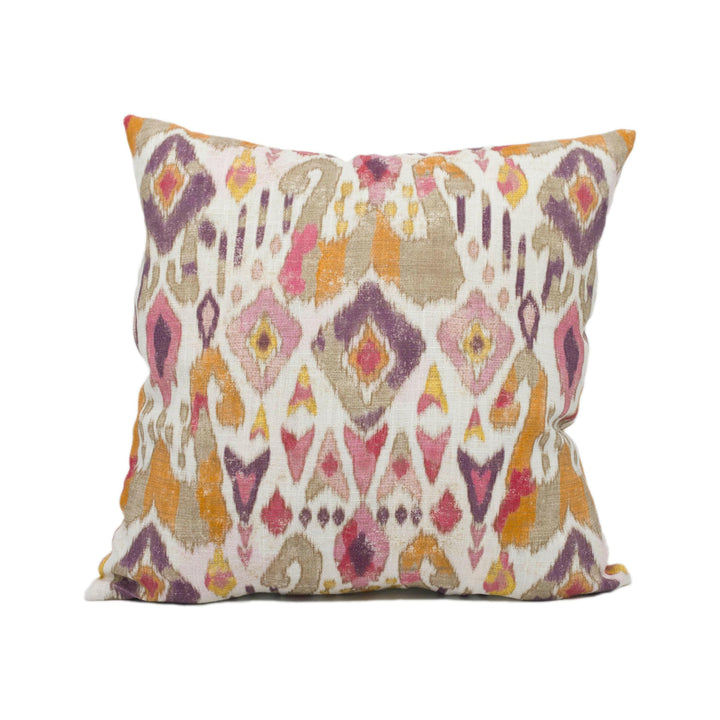Jane Churchill - Jaru - Red / Pink - Exuberant Antique Ikat Designer Cushion Cover -Handmade Throw Pillow - Luxury Home Décor.