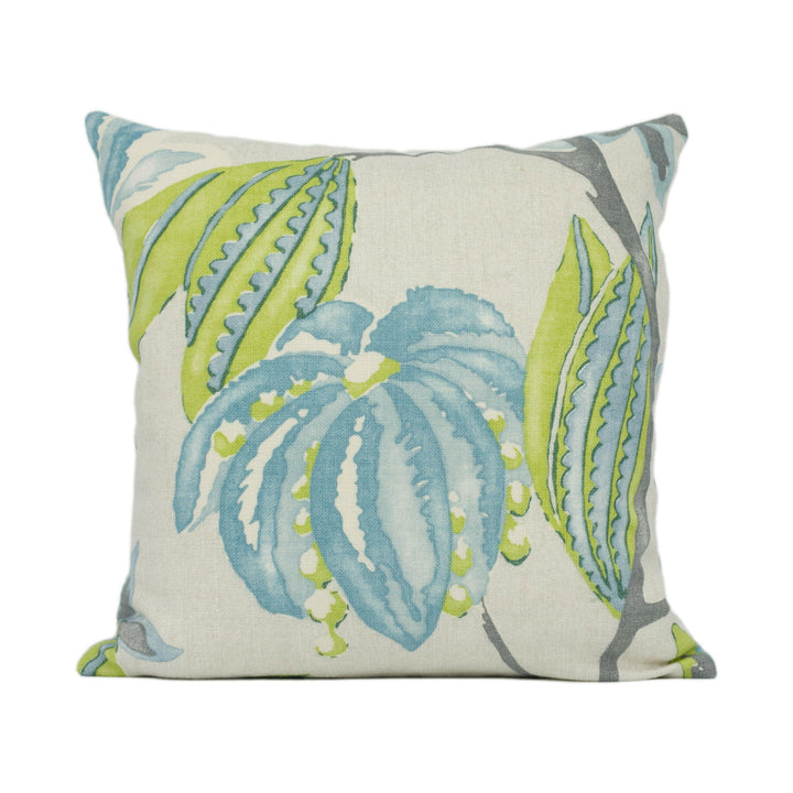 Vervain - La Mairise - 01 - Linen, Green, Aqua / Teal - Stunning Modern Floral Cushion Cover - Handmade Throw Pillow - Designer Home Décor.