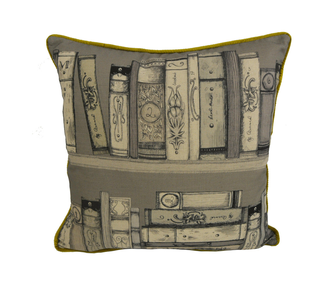 Voyage - Library Books - Sepia - Stunning Contrast Piped Statement Piece Cushion Cover - Handmade Throw Pillow Designer Home Decor.