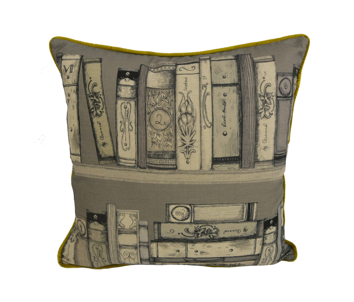 Voyage - Library Books - Sepia - Stunning Contrast Piped Statement Piece Cushion Cover - Handmade Throw Pillow Designer Home Decor.