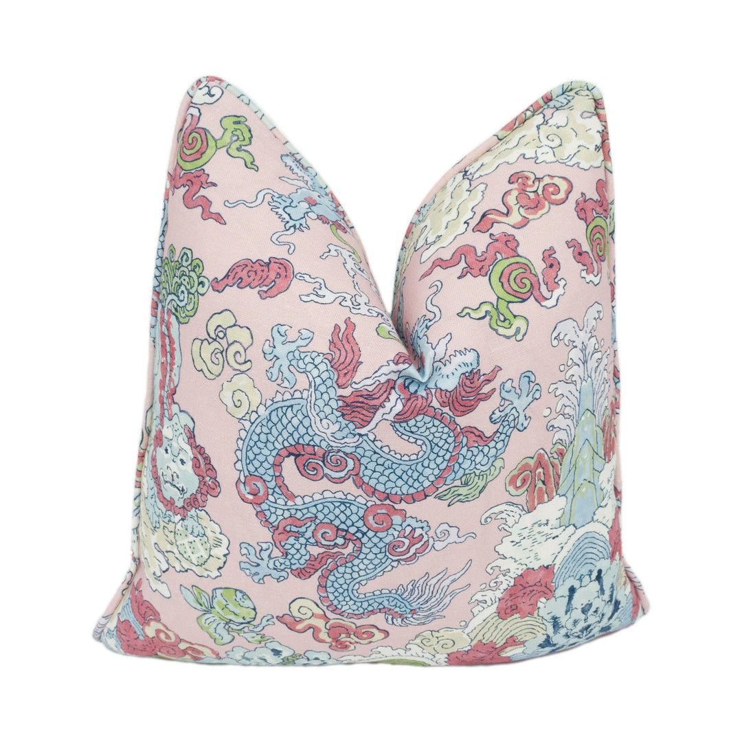 Schumacher - Magic Mountain Dragon - Blush - Fantastical Exotic Statement Cushion Cover - Handmade Throw Pillow - Luxury Home Décor.