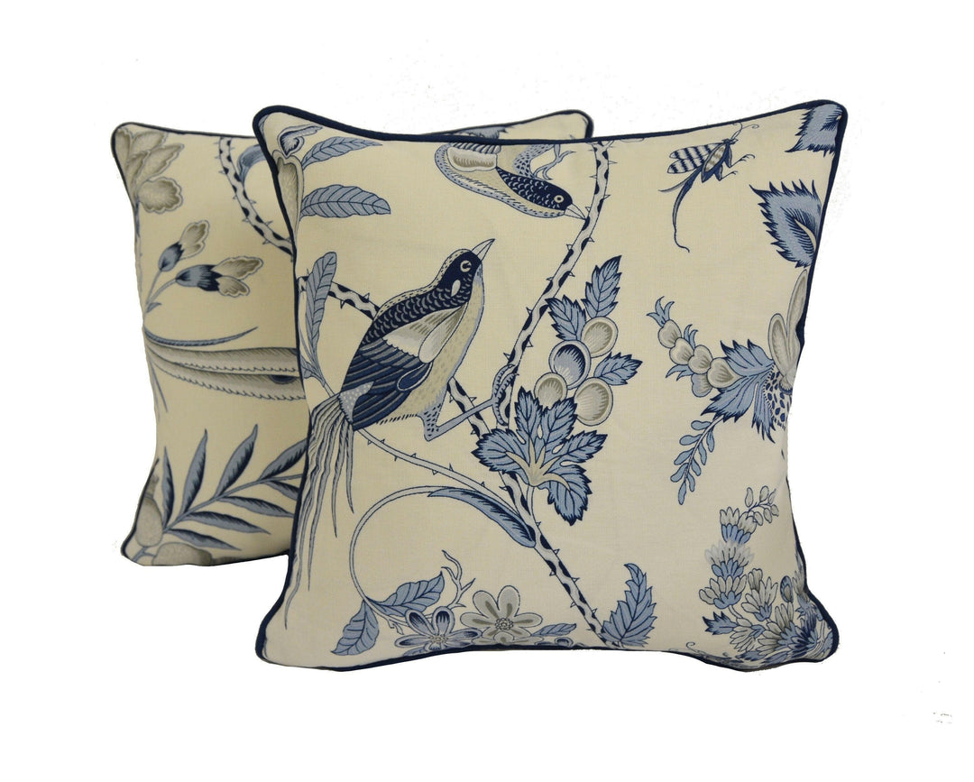 Schumacher - Campagne - Bleu & Gris - Lush Lively French Floral Designer Cushion Cover - Handmade Throw Pillow - Designer Home Decor.