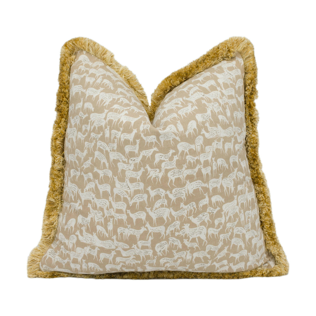 Schumacher - Fauna - Fawn - Plush Fringed Deer Cushion Cover - Handmade Throw Pillow - Designer Home Décor.