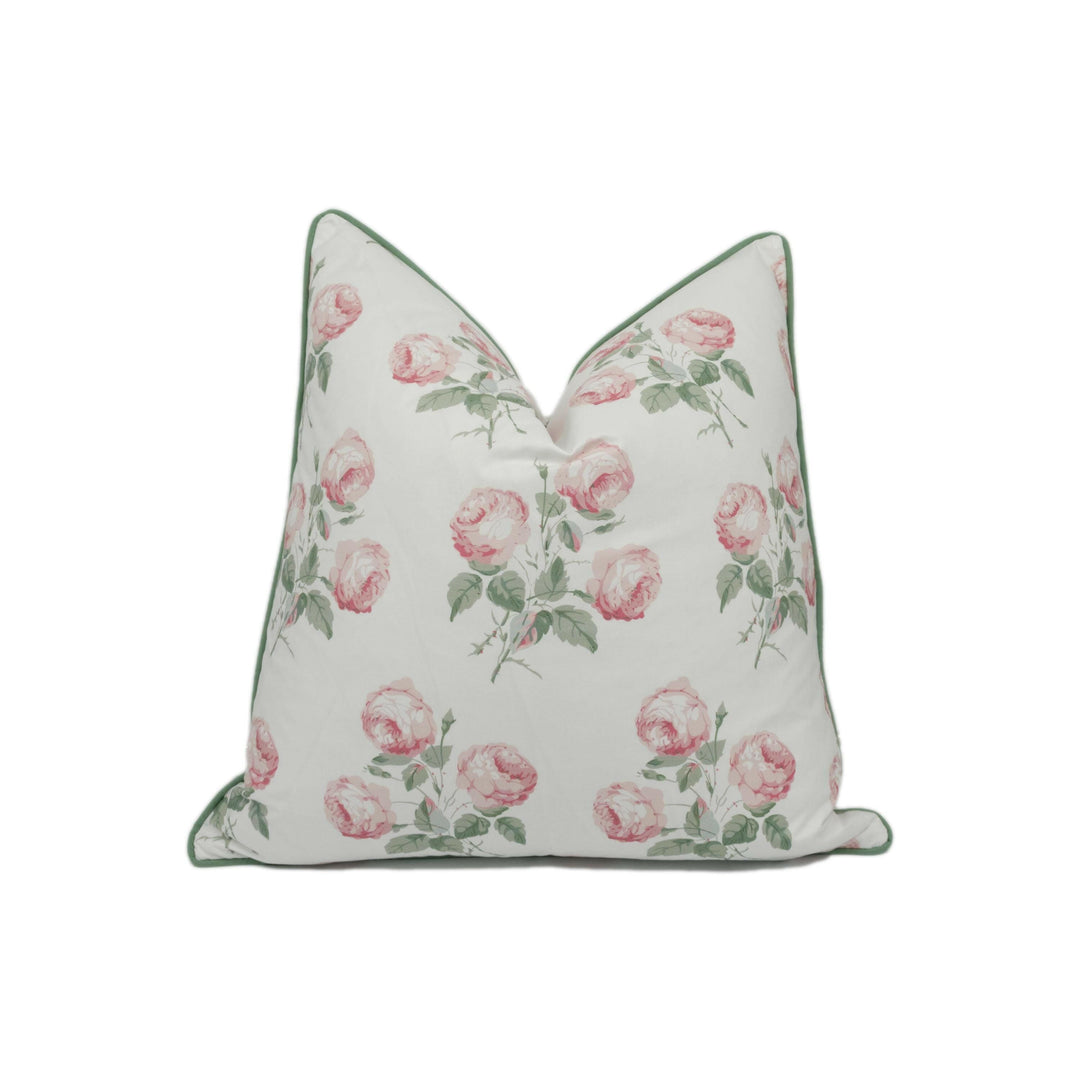 Colefax and Fowler - Bowood - Pink / Leaf Chintz - Iconic Rose Floral Designer Cushion Cover - Luxury Chintz Throw Pillow - Handmade Decor.