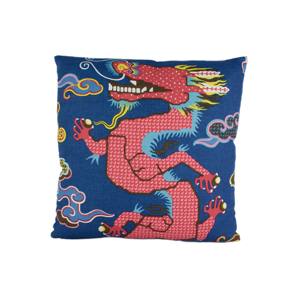 Schumacher - Magical Ming Dragon - Navy - Fantastical Tibetan Inspired Designer Cushion Cover - Handmade Throw Pillow - Luxury Home Decor.