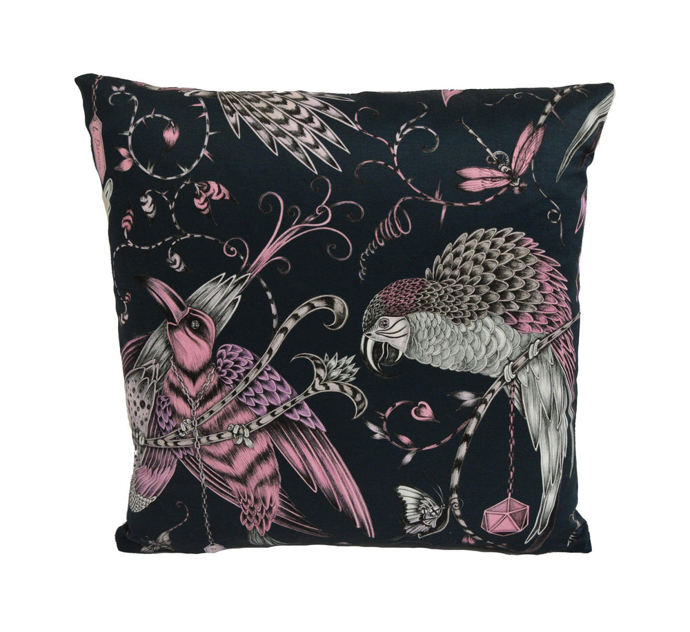 Pink & Blue Maximalist Fantasy Tropical Birds - Bold Flora and Fauna Designer Cushion Cover - Luxury Throw Pillow - Handmade Home Decor.